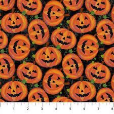 Northcott - Festive Felines orange pumpkins