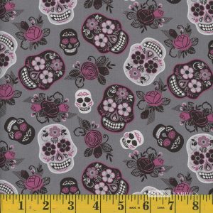 Sugar skull floral pink/grey