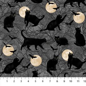 Northcott - black cat capers dark grey