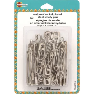 Heirloom Quality - 50 rustproof nickel plated steel safety pins