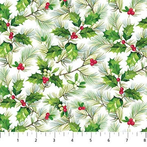 Northcott - here comes Santa pine toss white/multi