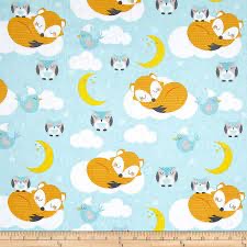 Cador Textiles - sweet dreams little one light blue foxes on clouds