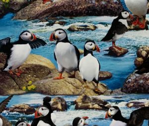 International Textiles - puffins on rocks