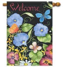 Large double sided flag - Floral Noir