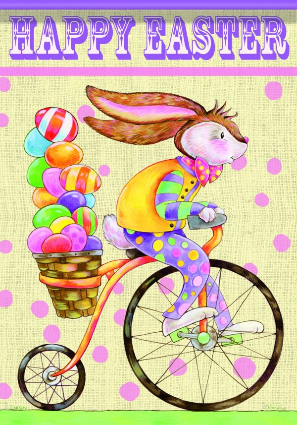 Small flag - happy Easter bunny on bike