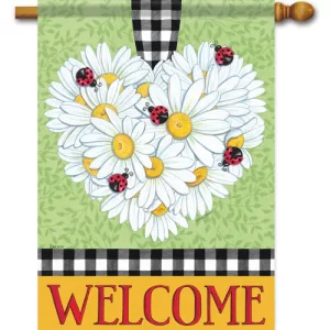 Large double sided flag - daisy heart