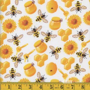 Mook Fabrics - bee time floral White