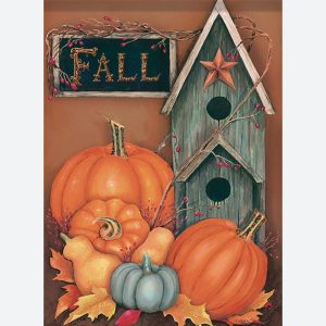 Large double sided flag - Rustic Fall Birdhouse
