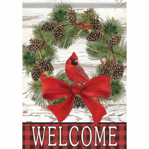 Small double sided flag - Welcome Cardinal Wreath