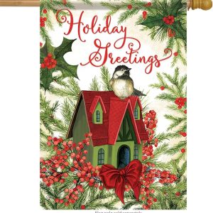 Large double sided flag - Holly Berry Birdhouse