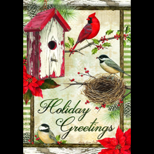 Large double sided flag - Holiday Greeting Birdhouse