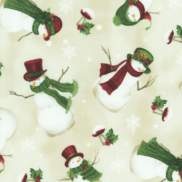 Cador Textiles: Woodland Snowmen - Cream with Tossed Snowmen
