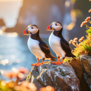 Mook Fabrics - Puffins in the Season Autumn Glow