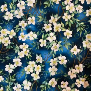 Blue with white flowers