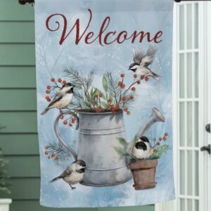 Large Double Sided Flag - Snowbirds Chickadee Watering Can